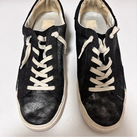 Black Dolce Vita Women's Zina Leather Metallic Gunmetal Sneaker - Like New Sz 10 - Picture 6 of 8